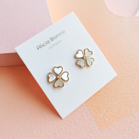 Alicia Bonnie - Blair Mother-of-Pearl Gold Stud Earrings - NEW - Picture 1 of 3
